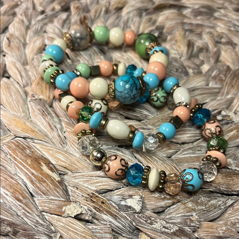 Multicolor Beaded Stretch Triple Bracelet Set‎